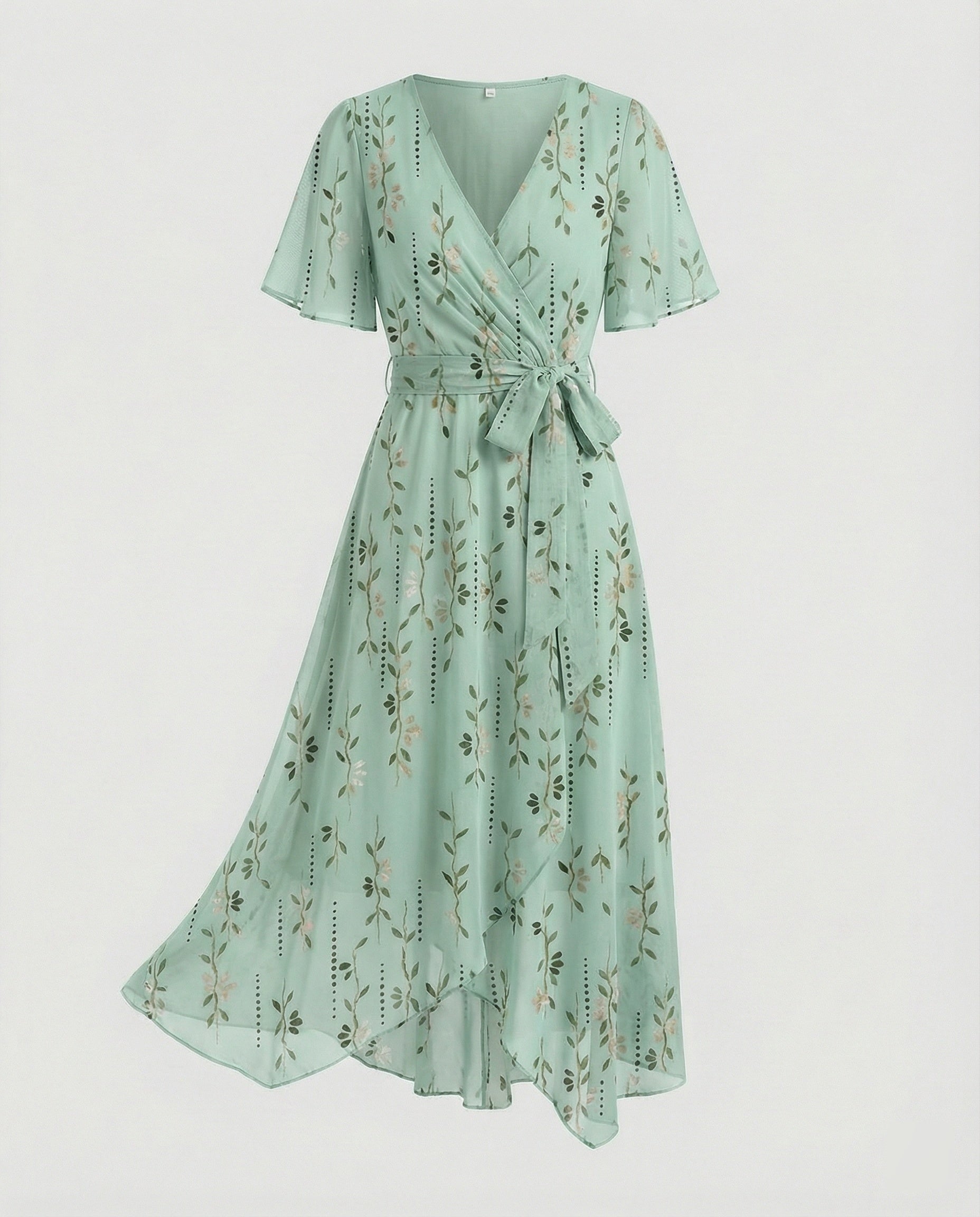 Damen Midikleid Wickelkleid Chiffon
