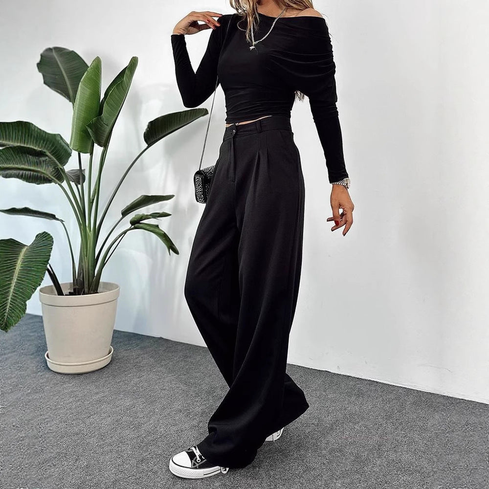 Damen Hochtaillierte weite Plissee-Hose mit weitem Bein Shop Nory