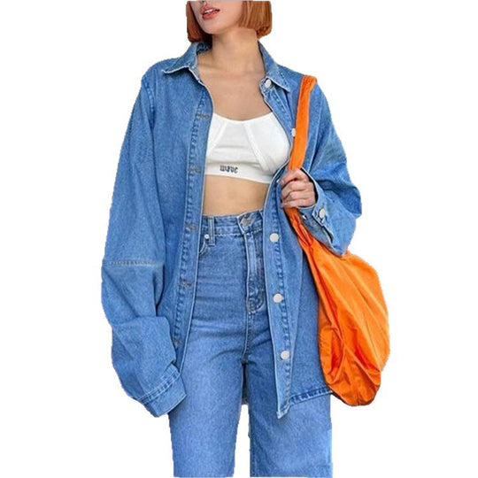 Damen Oversized Denim-Hemdjacke mit verlängertem Schnitt und kastiger Passform Shop Nory