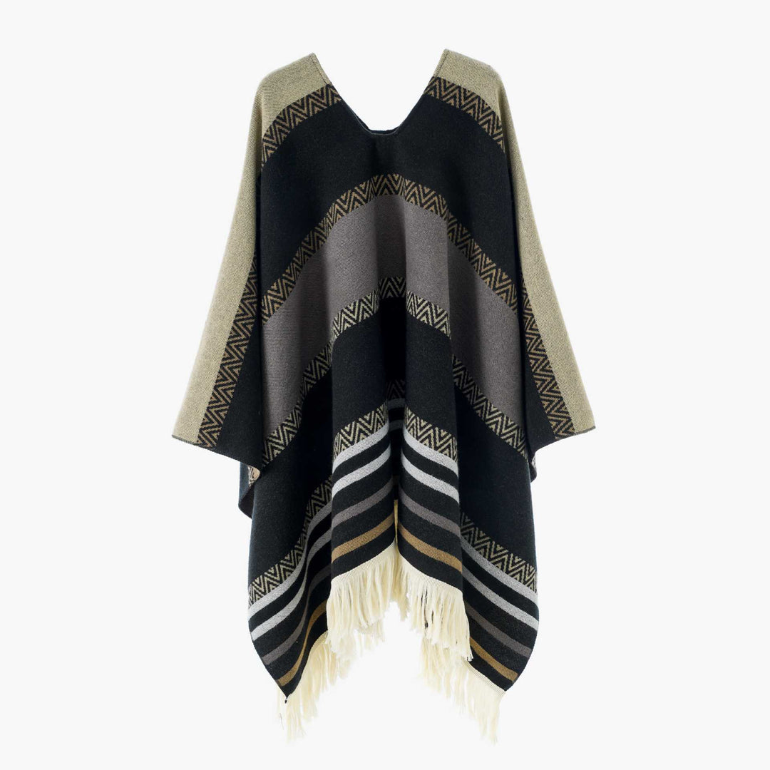 Damen Oversize Poncho-Cape mit V-Ausschnitt und Fransensaum Shop Nory