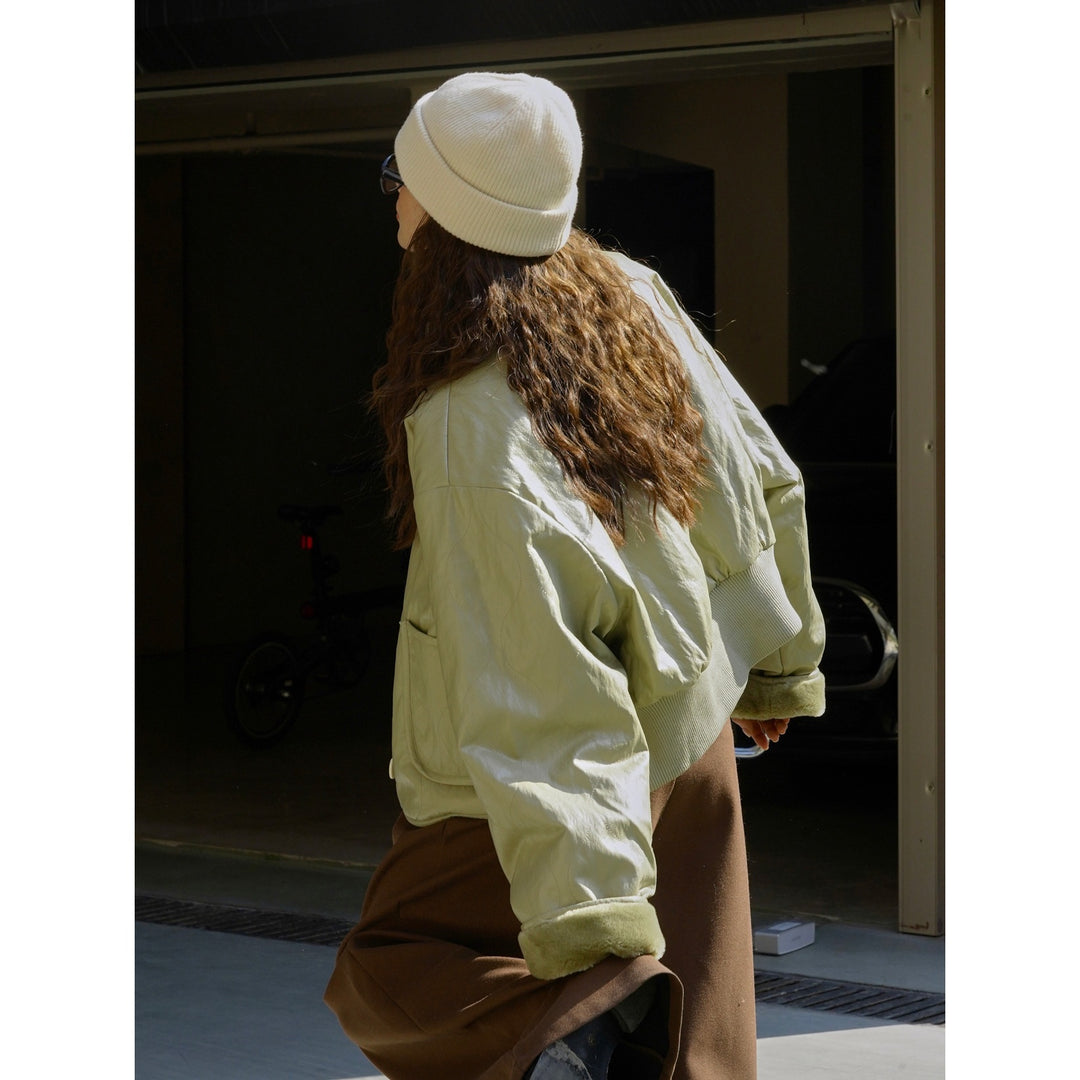 Damen Boxy Lederimitat-Jacke mit gesteppter Optik und Teddy-Futter Shop Nory