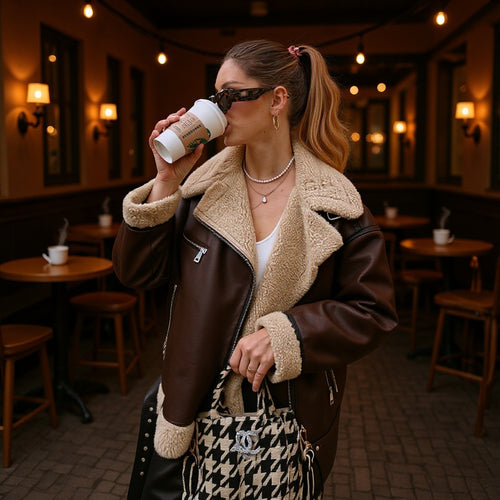 Damen Gefütterte Fliegerjacke im Aviator‑Stil mit Teddyfutter und Reißverschluss Shop Nory