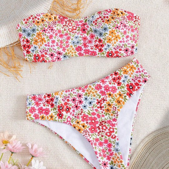 Damen Bandeau-Bikini mit elegantem Muster Shopnory