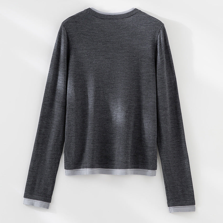 Damen Leichter Feinstrick-Langarmpullover mit Kontrastbündchen und Rundhalsausschnitt Shop Nory