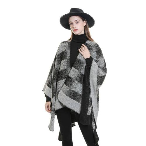Damen Vielseitiger Wollmix-Überwurf im kastigen Kimono-Fall mit großflächigem Karojacquard Shop Nory