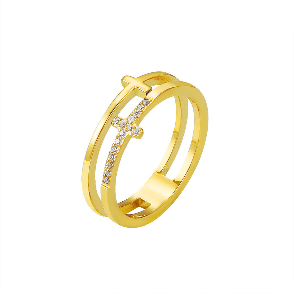Damen Ring mit filigranem Kreuzdesign und funkelnden Zirkonia-Steinen Shop Nory