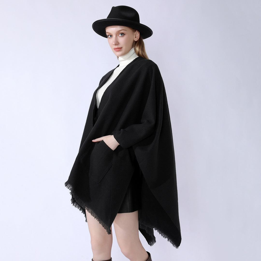 Damen Oversize-Capeponcho aus Wollmix mit Kapuze und Eingrifftaschen Shop Nory