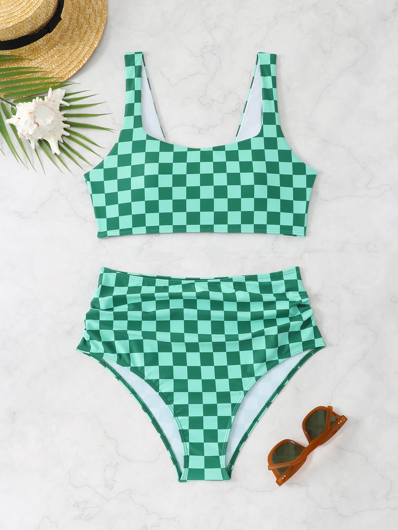 Damen Hochtailliertes Bikini-Set mit checkermuster