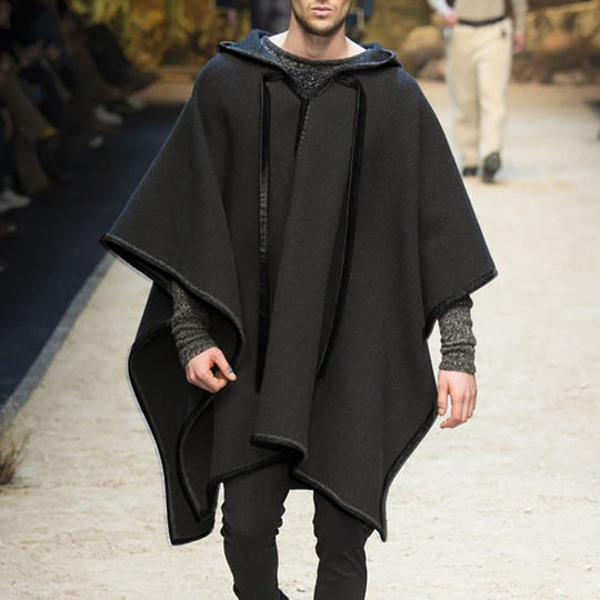 Herren Oversized Kapuzenponcho aus Strick mit geometrischem Mosaikmuster Shop Nory