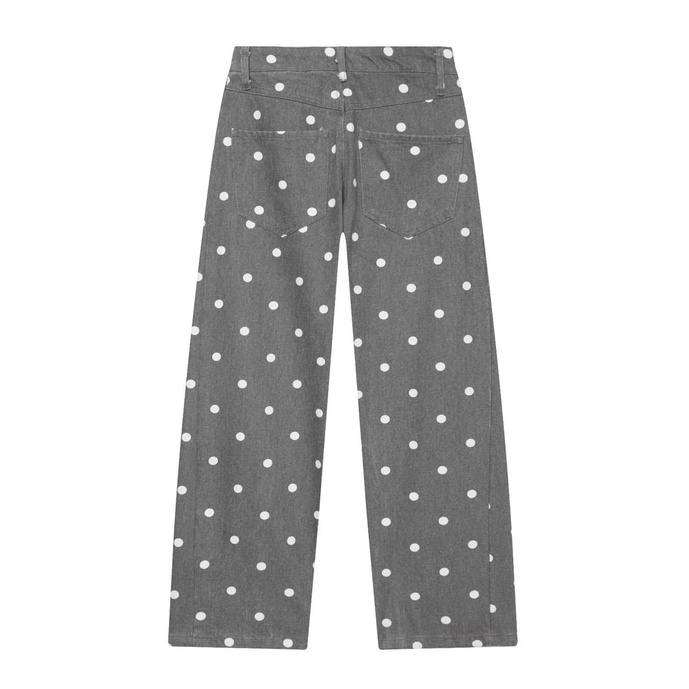Damen Hochtaillierte weite Jeanshose mit Punkten und Bügelfalte Shop Nory
