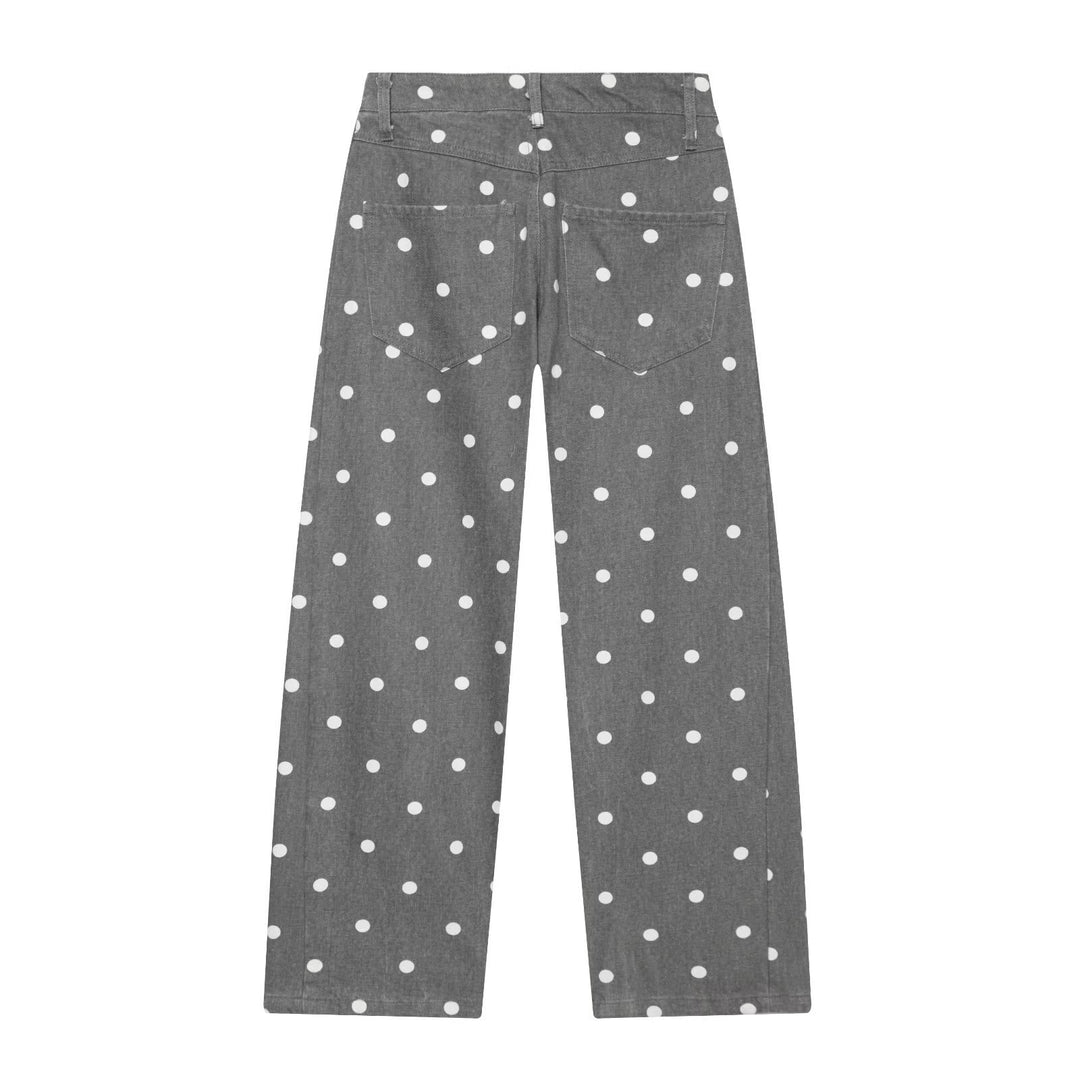 Damen Hochtaillierte weite Jeanshose mit Punkten und Bügelfalte Shop Nory