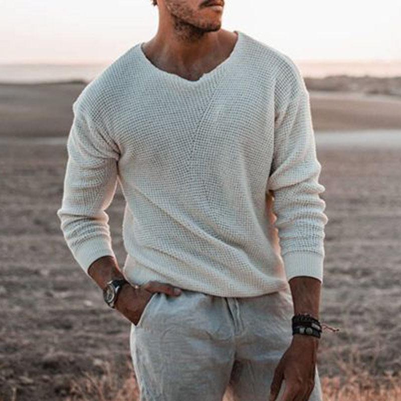 Herren Pullover mit V-Ausschnitt und strukturiertem Design