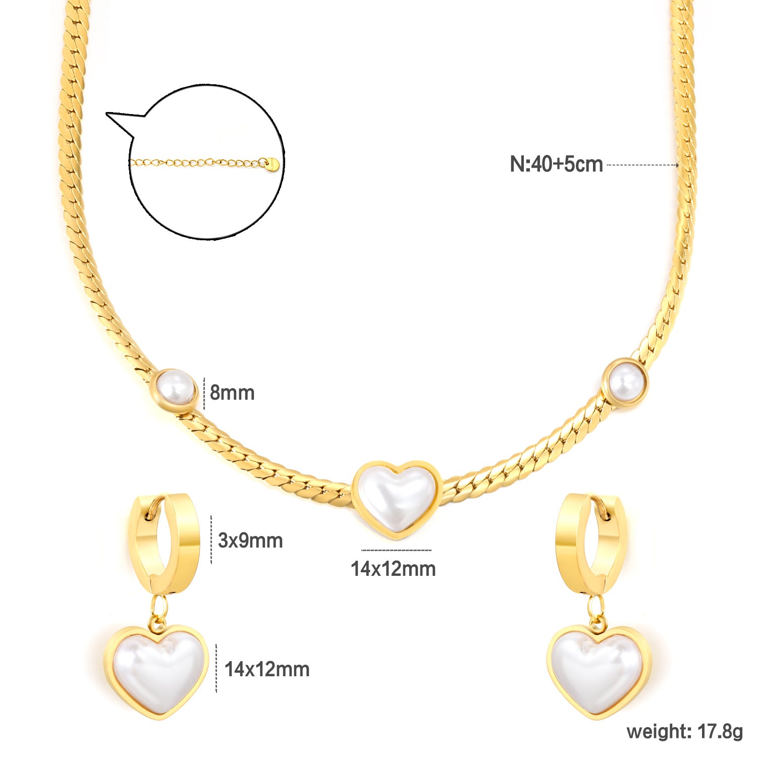 Damen Schmuckset mit Herz-Anhängern und perlverzierten Details Shop Nory