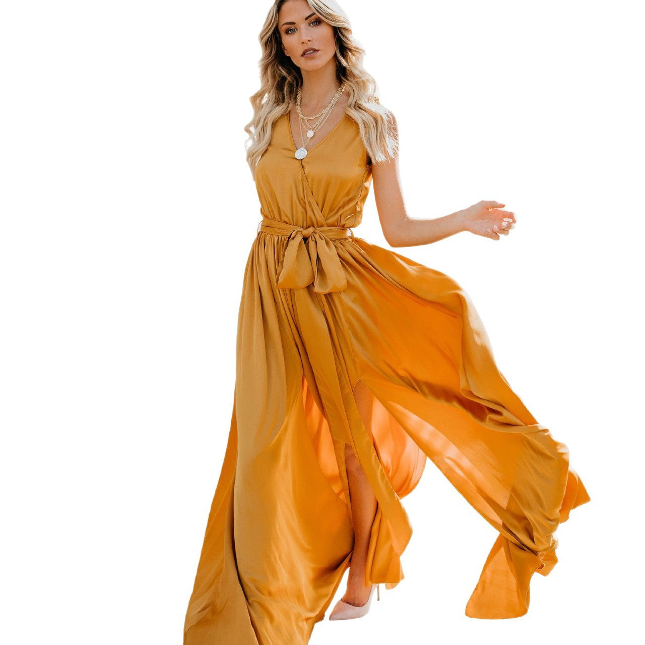 Damen Elegantes Maxikleid mit fließendem Rock und schlichter Silhouette