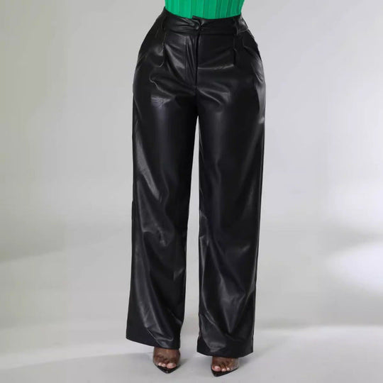 Damen Elegante und stilvolle Kunstlederhose