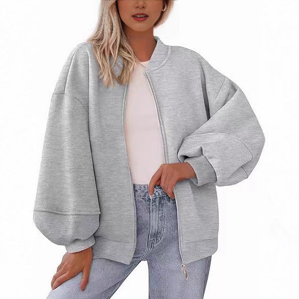 Damen Oversize Bomberjacke mit Ballonärmeln und durchgehendem Reißverschluss Shop Nory