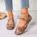 Damen Elegante Ballerinas mit dekorativem Schleifen-Design und glitzernden Applikationen
