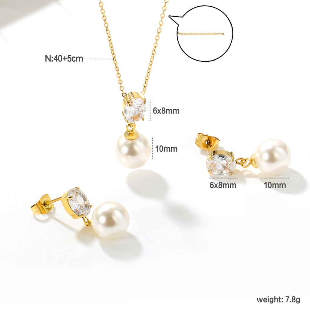 Damen Modeschmuckset mit eleganter Perlensilhouette und funkelnden Zirkonia Shop Nory
