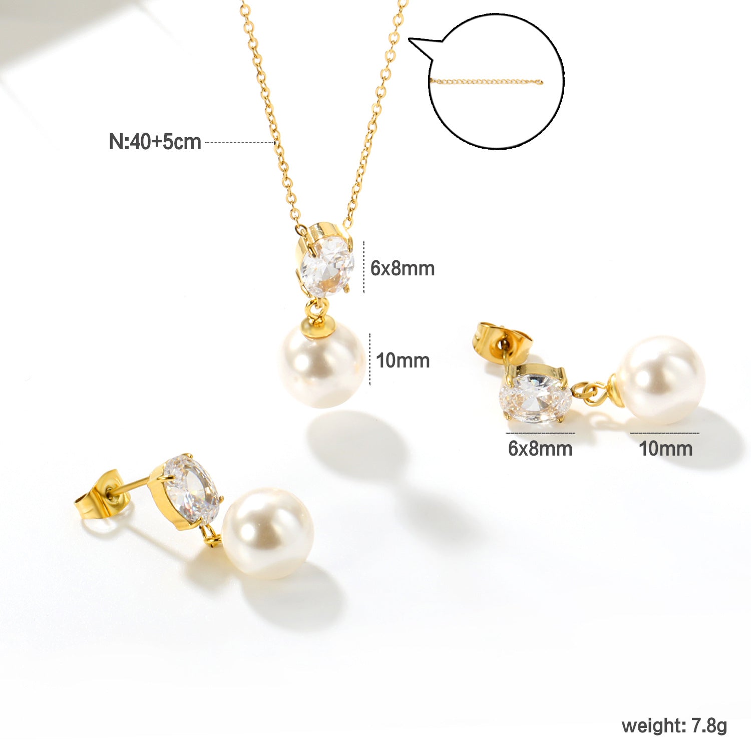 Damen Modeschmuckset mit eleganter Perlensilhouette und funkelnden Zirkonia Shop Nory