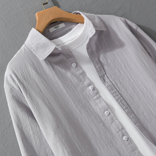 Herren Leichtes Crinkle-Leinen Baumwoll-Hemd im Layering-Stil mit Kentkragen Shop Nory