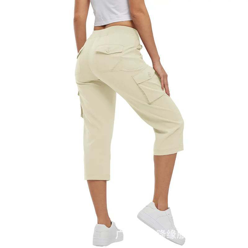 Damen Capri Cargo-Hosen in Bermuda-Länge mit hoher Taille und aufgesetzten Klappentaschen Shop Nory