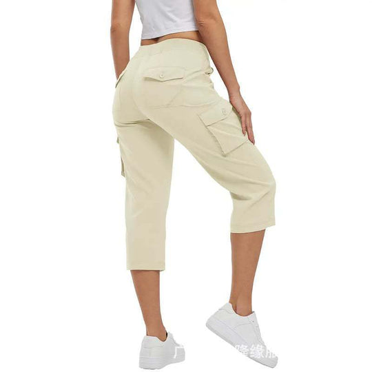 Damen Capri Cargo-Hosen in Bermuda-Länge mit hoher Taille und aufgesetzten Klappentaschen Shop Nory