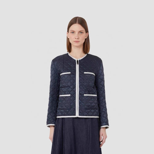 Damen Leicht gesteppte Kurzjacke ohne Kragen mit Kontrastpaspel und durchgehendem Reißverschluss Shop Nory