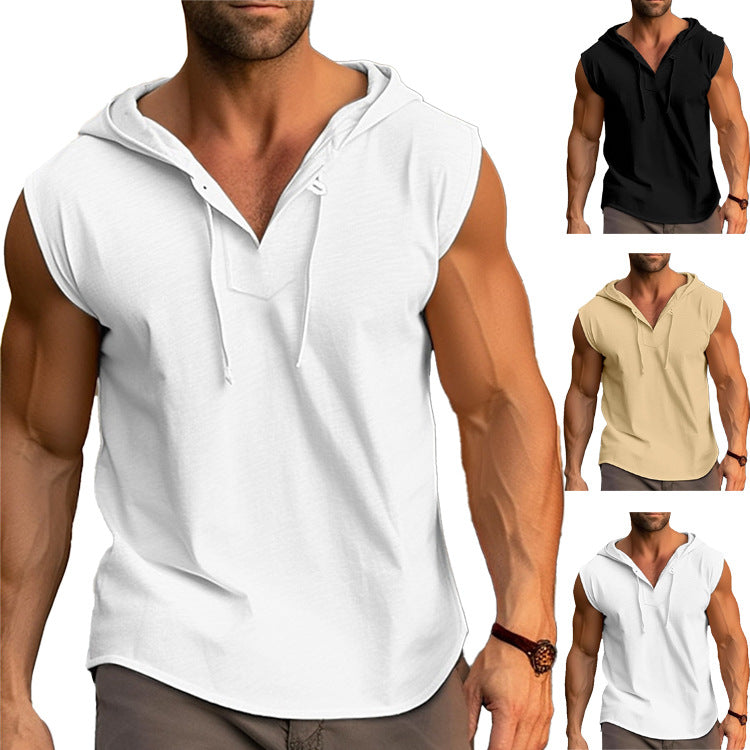 Herren ärmelloses Trainingsshirt mit praktischem Kapuzen-Design