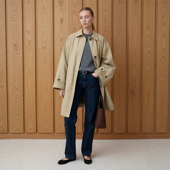 Damen Oversize Baumwoll-Mix Trenchcoat mit mittellangem, geradem Schnitt Shop Nory