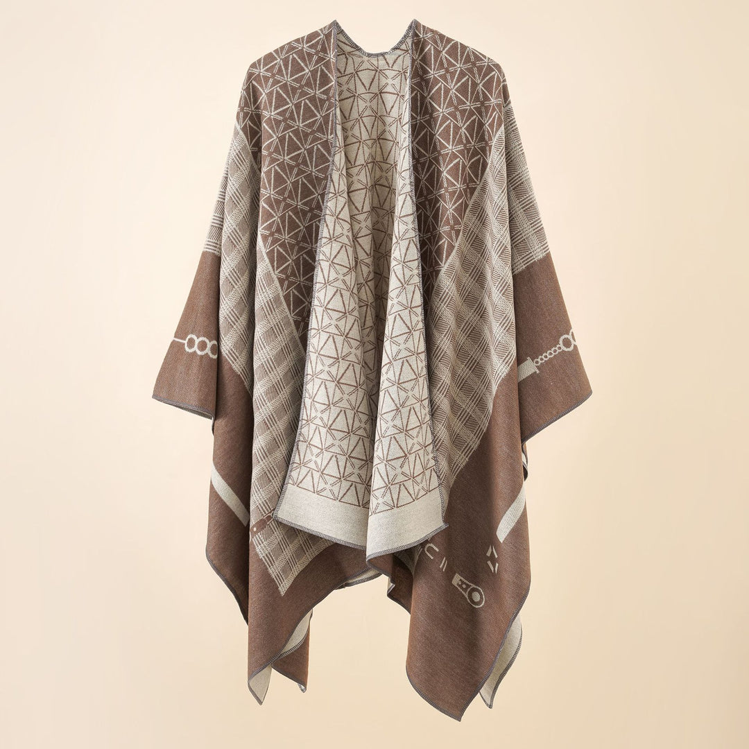 Damen Geometrisches Jacquard-Ruana-Cape aus Wollmix mit offener Kimono-Silhouette Shop Nory