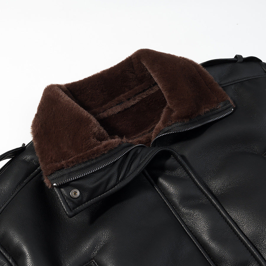 Damen Kurz geschnittene Fliegerjacke aus Kunstleder mit Teddy-Innenfutter, Umlegekragen und umschlagbaren Manschetten Shop Nory