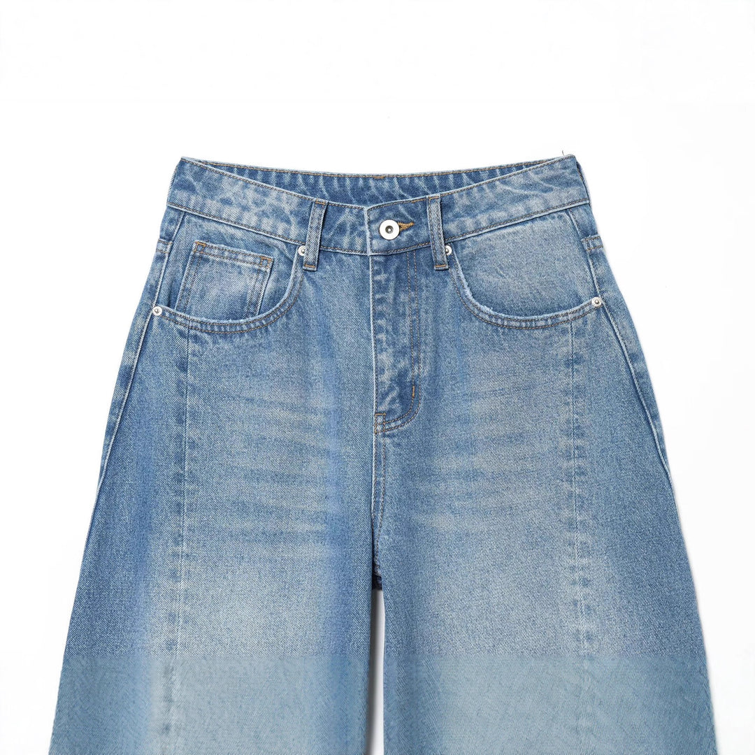 Damen Weite Cropped Denim‑Culotte mit hoher Taille und Mittelnaht Shop Nory