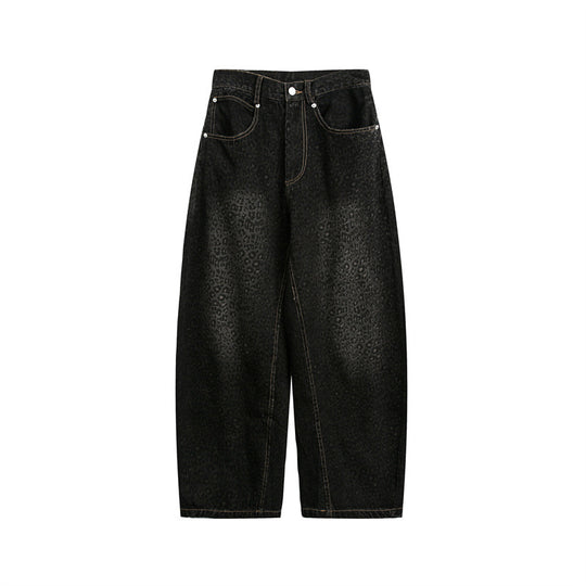 Damen Kurzgeschnittene Weite Jeans mit hoher Taille und Leopardenmuster Shop Nory