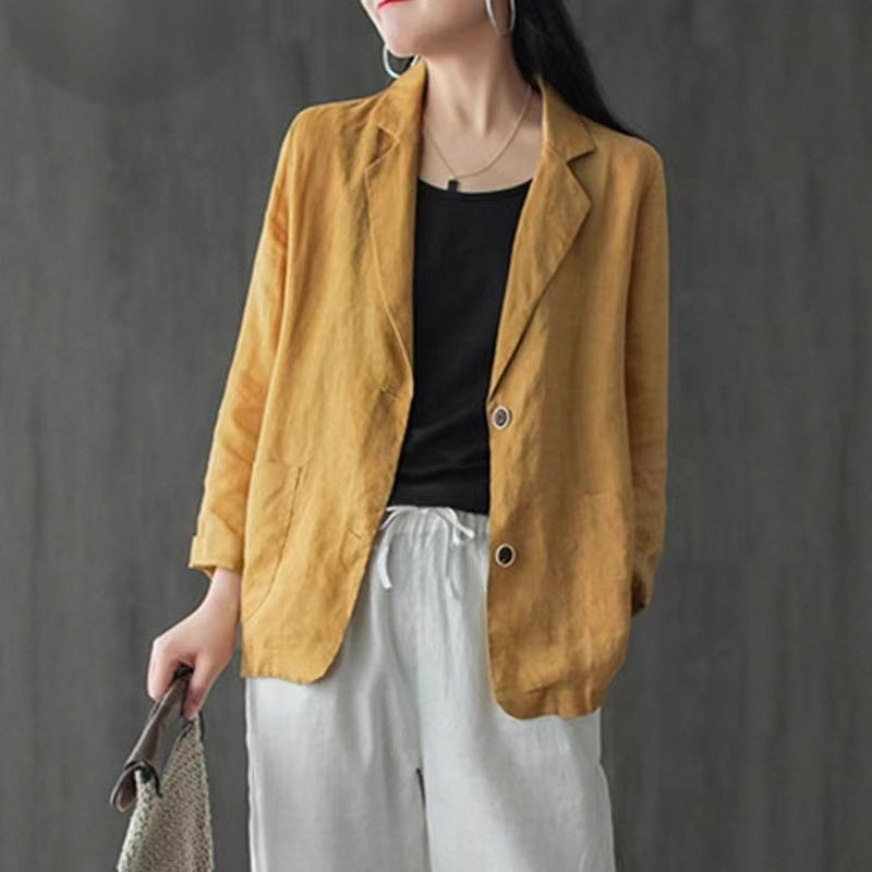 Damen Leinenblazer im lässigen Stil mit lockerer Passform und aufgesetzten Taschen Shop Nory
