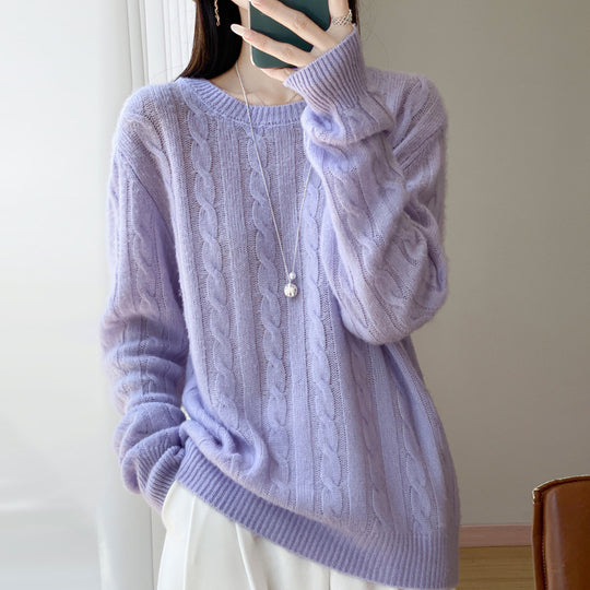 Damen Übergrößen Zopfmuster-Pullover im Mohair-Look mit geripptem Saum Shop Nory