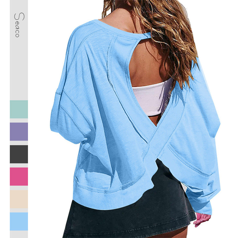 Damen Cropped-Sweatshirt mit überkreuztem Cut-Out-Rücken und rohen Saumkanten Shop Nory