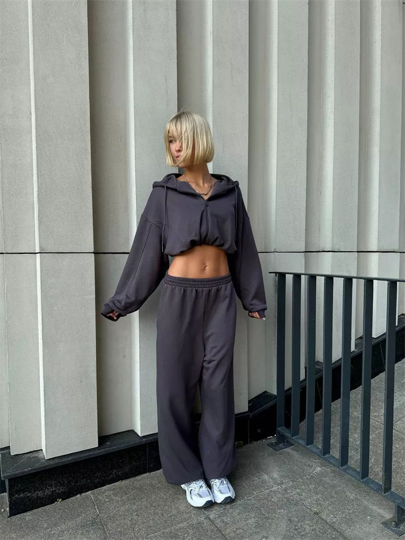 Damen cropped Kapuzenzipper mit Ballonärmeln und elastischem Saum Shop Nory
