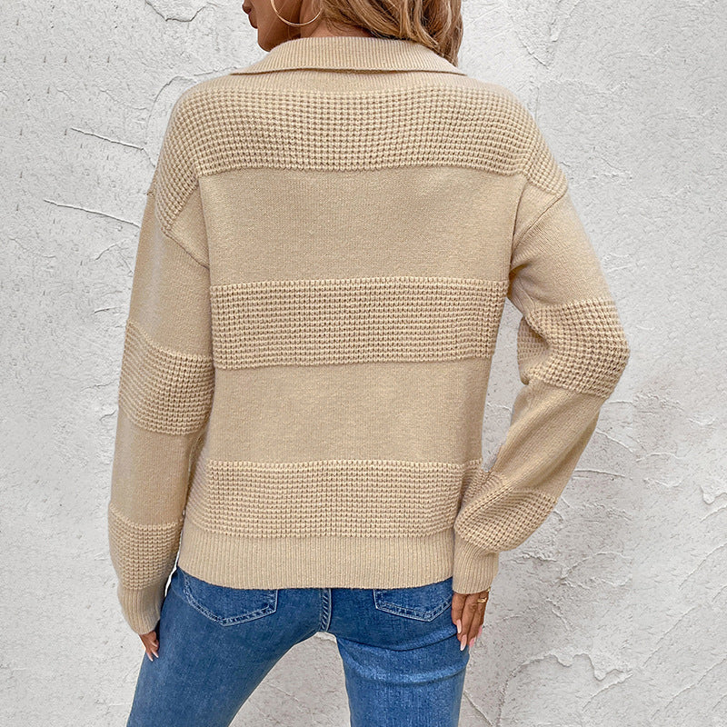 Damen Strickpullover mit Polokragen, Strukturstreifen und legerer Passform Shop Nory