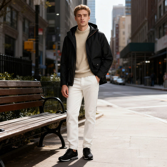 Herren Leichte Kapuzenjacke im urbanen Minimalstil mit Zwei-Wege-Reißverschluss und Pattentaschen Shop Nory