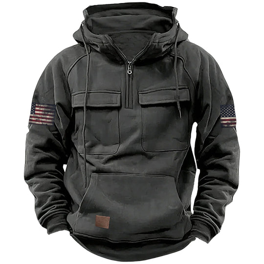 Herren nan Kapuzenpullover mit Halbzip, Cargo-Brusttaschen und Kängurutasche Shop Nory