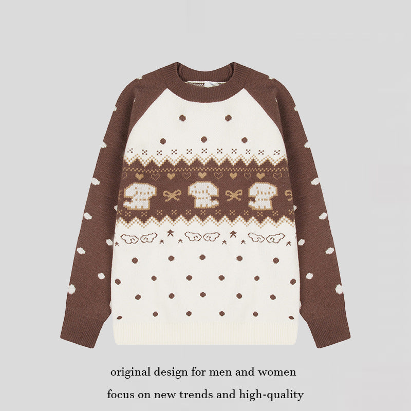 Damen Strickpullover mit Norwegermuster, Raglanärmeln und Rundhalsausschnitt Shop Nory