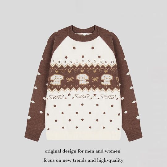 Damen Strickpullover mit Norwegermuster, Raglanärmeln und Rundhalsausschnitt Shop Nory