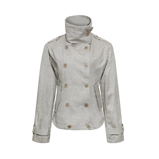 Damen Kurze Doppelreihige Cabanjacke mit Stehkragen und Taillierung Shop Nory