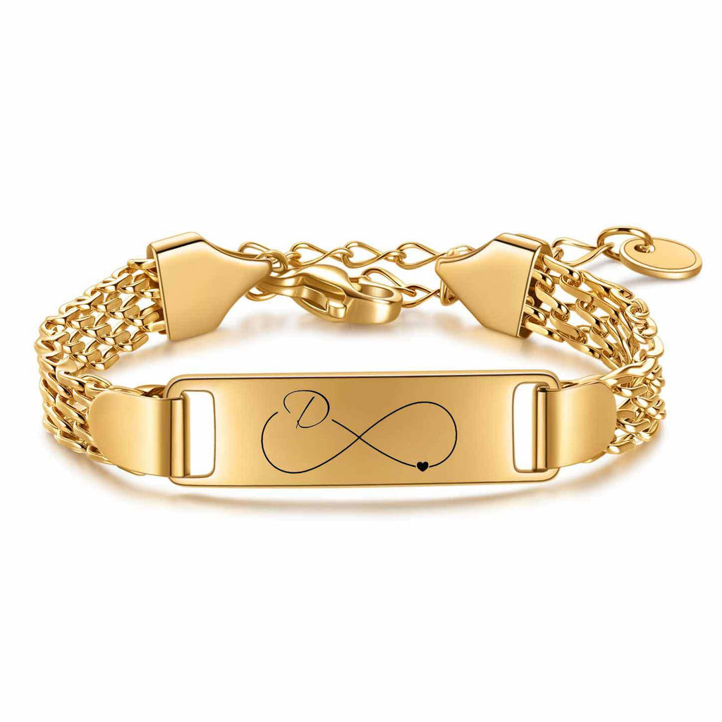 Damen Armband mit personalisierbarem Infinity-Anhänger und feinem Edelstahlband Shop Nory