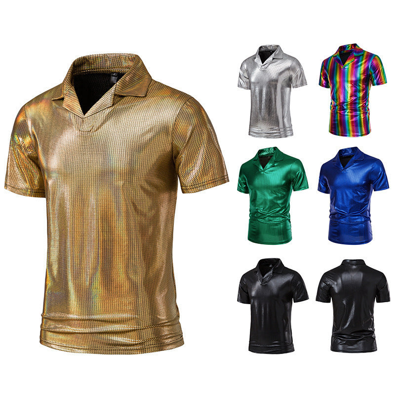 Herren glänzendes Kurzarmhemd mit modernem Design