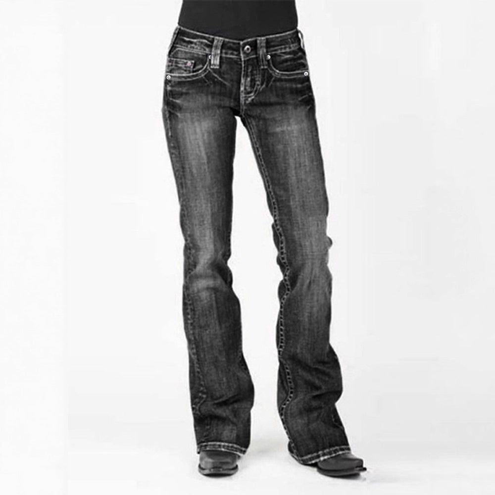 Damen elegante Bootcut Jeans mit hohem Bund und dezenter Waschung
