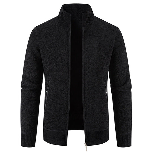 Herren elegante Strickjacke mit hohem Kragen und praktischen Reißverschlusstaschen