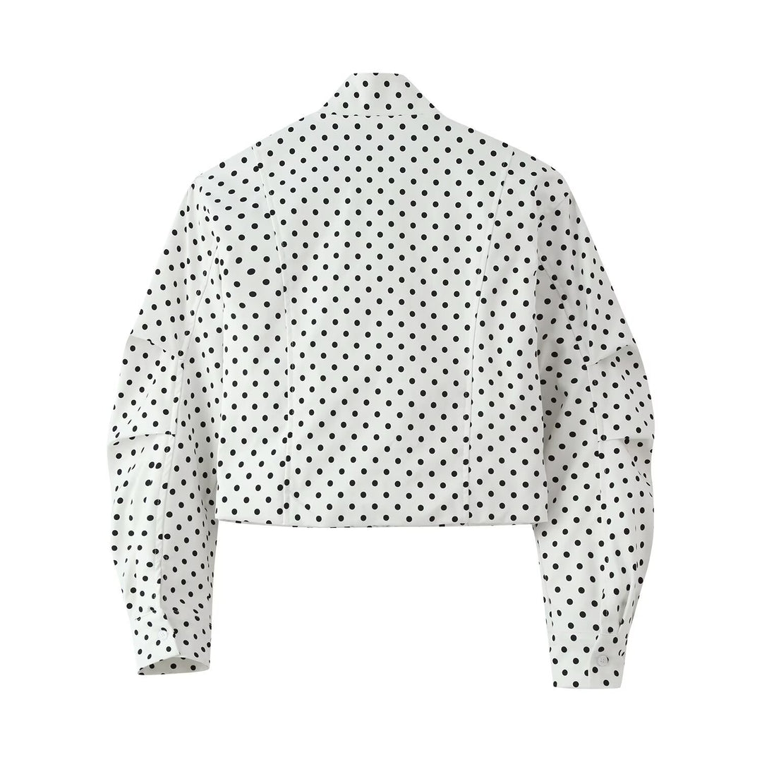 Damen Cropped Blousonjacke im Retro-Punkteprint mit Stehkragen und figurgebenden Teilnähten Shop Nory