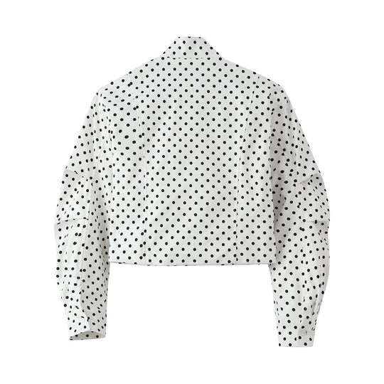 Damen Cropped Blousonjacke im Retro-Punkteprint mit Stehkragen und figurgebenden Teilnähten Shop Nory