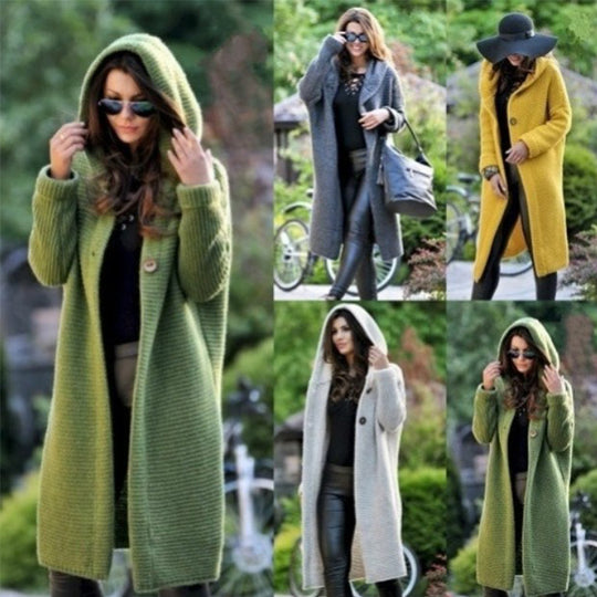Damen Kapuzen-Strickmantel mit Oversize-Schnitt und Knopfleiste Shop Nory